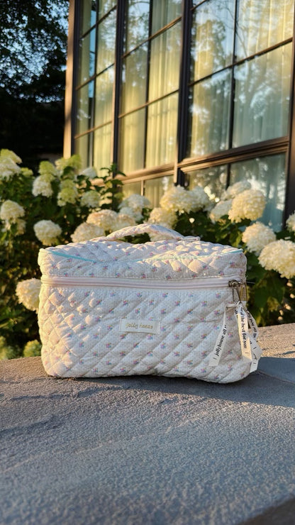 Large Floral Quilted Cosmetic Bag