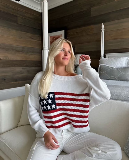 Flag Crochet Knit Sweater Top