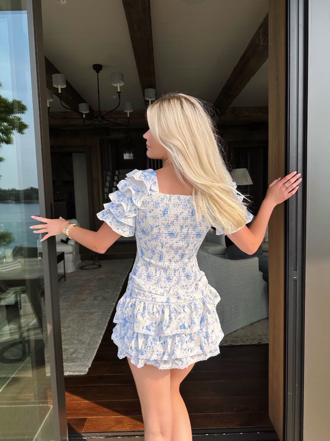 Floral ruffle mini dress hot sale