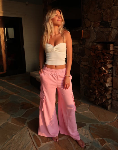 Isabel Wide Leg Bubblegum Cargo Pants