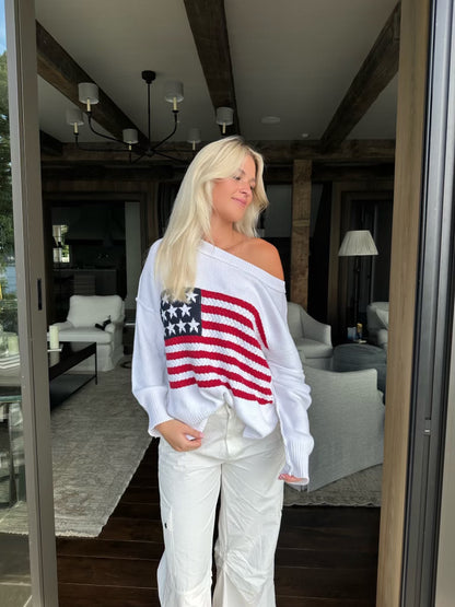 Flag Crochet Knit Sweater Top