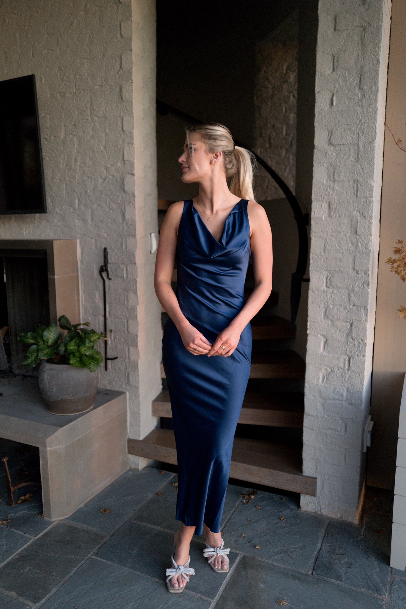 Kai Cowl Neck Gown in Midnight